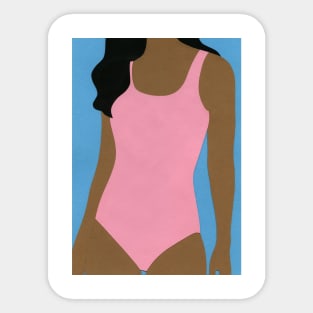 Pink Swimsuit Black Hair Sticker